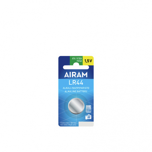 Airam Knappcellsbatteri Alkaliskt LR44/A76 1,5V i gruppen Belysning / Tillbehr / Batterier hos Vxj Elektriska (8714024)