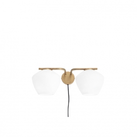 DK Vägglampa 2 Rå Mässing/Opalglas