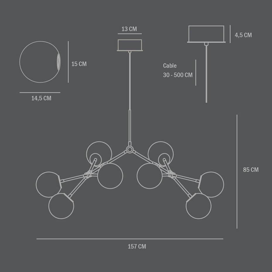 Drop Ljuskrona Bulp Grey 5m