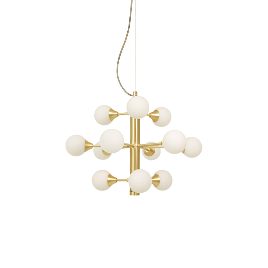 Cosmos Pendel 12-Arm Mässing/Opalglas