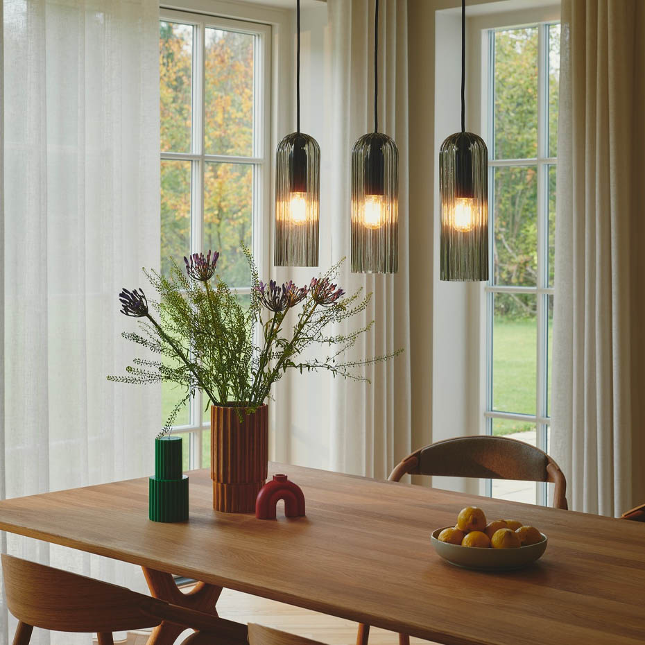 Miella 3-Rail Pendel Svart/Rökfärgad