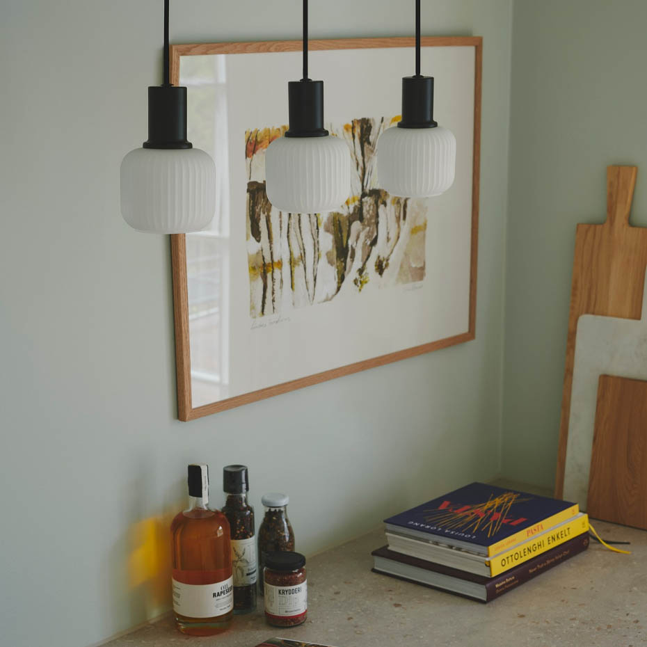 Milford Mini 3-Rail Pendel Svart/Opalglas