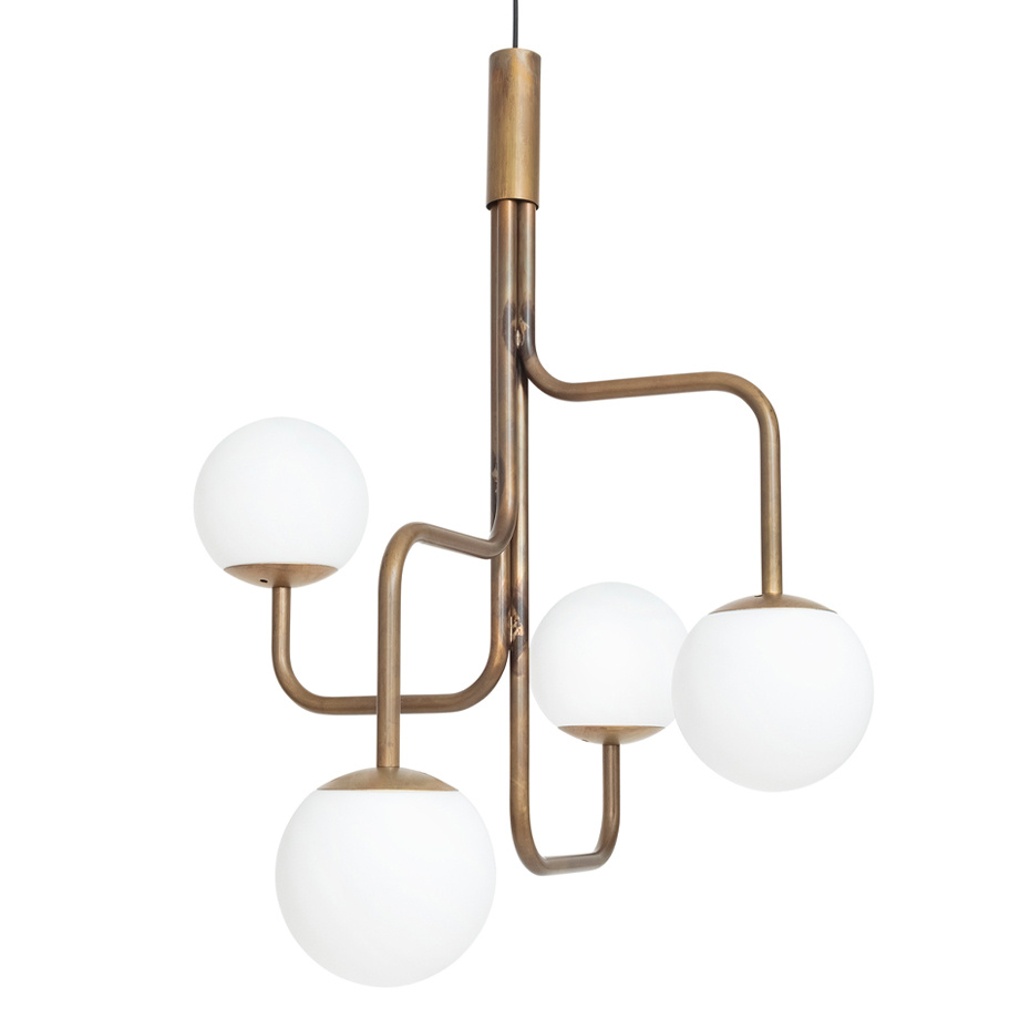 Strapatz Glob Ljuskrona Ø750 Rå Mässing/Opalglas