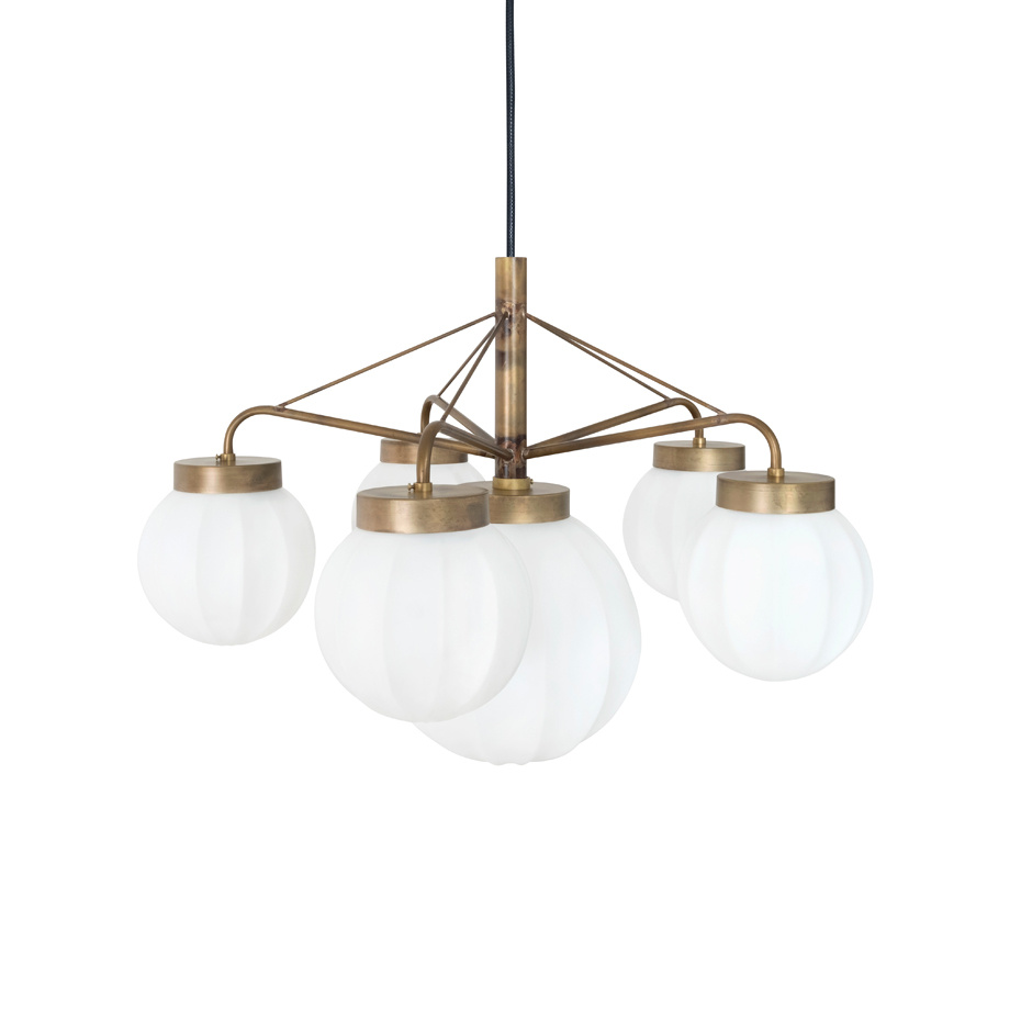 Klyfta Ljuskrona Rå Mässing/Opalglas