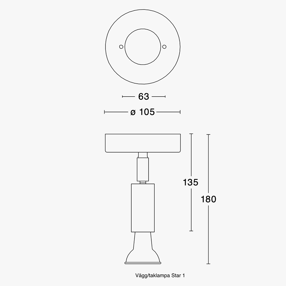 Star 1 Tak/Vägg Kopplingshus Med Kabel Förnicklad Mässing