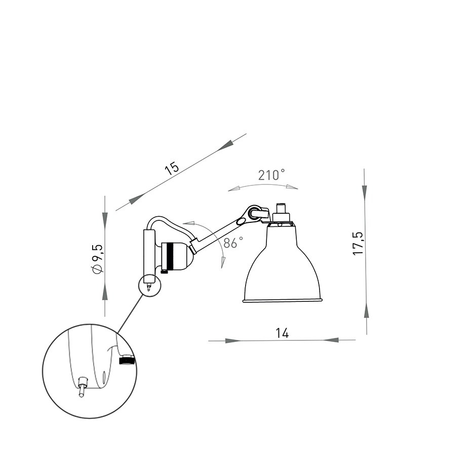 Lampe Gras N°304 SW Vägglampa Svart/Vit/Koppar