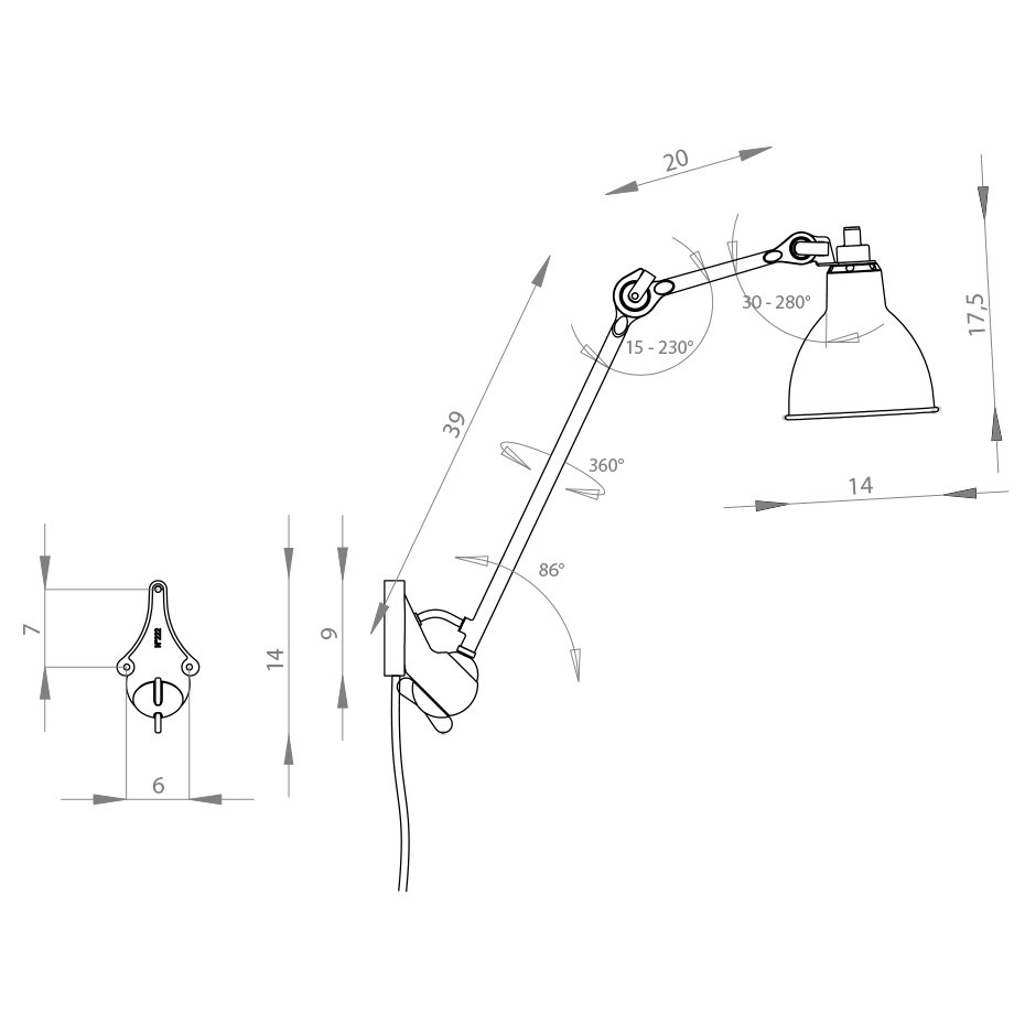 Lampe Gras N°222 Vägglampa Svart