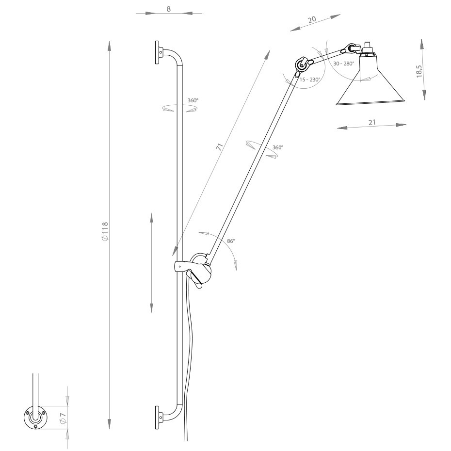 Lampe Gras N°214 Vägglampa Svart/Vit