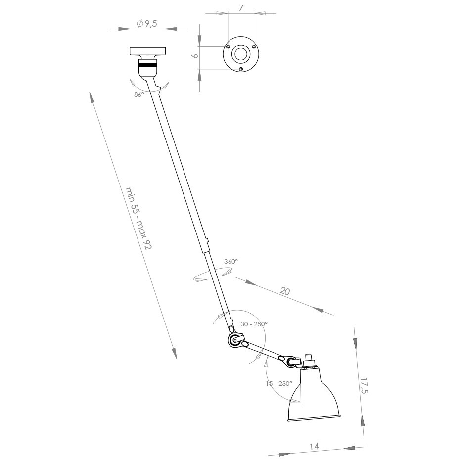 Lampe Gras N°302 Taklampa Svart/Krom