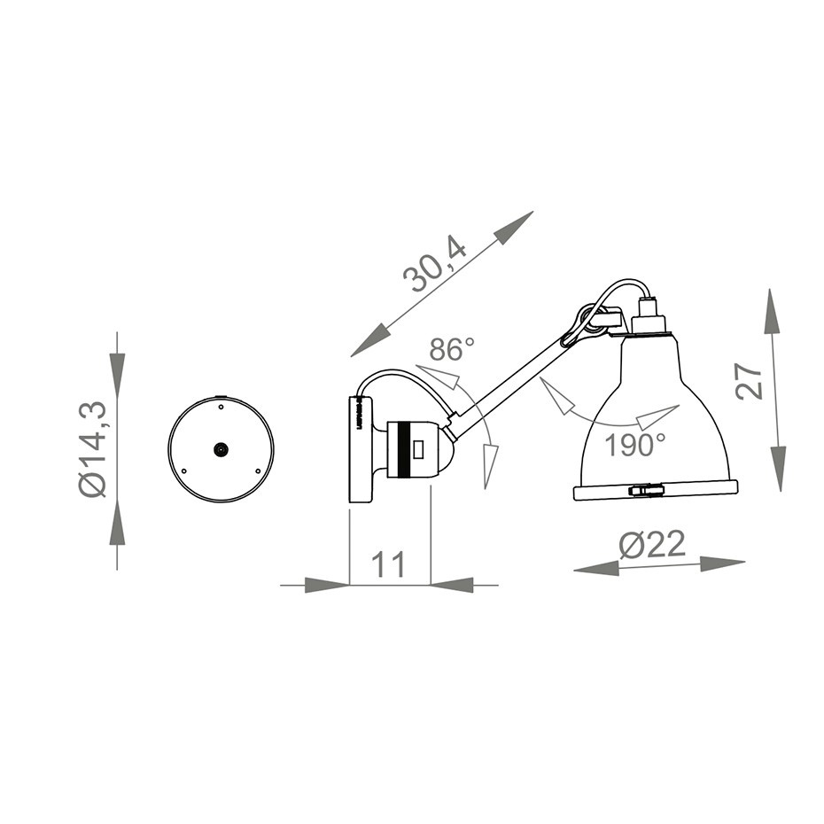 Lampe Gras N°304 XL Utomhus Vägglampa Svart