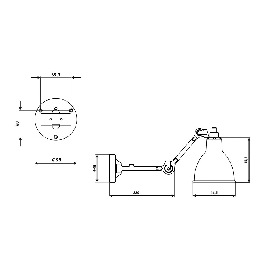Lampe Gras N°204 Vägglampa Svart