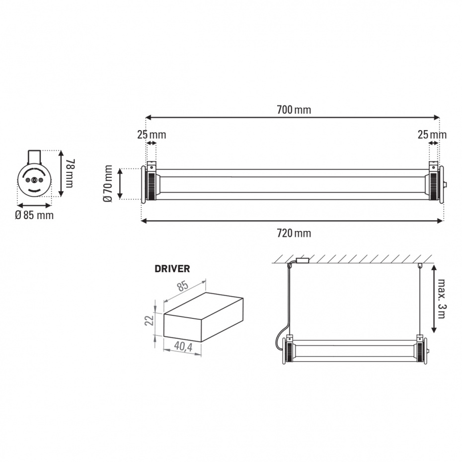 In The Tube 360° 700 Horizontal Pendel 2700K Gold IP65