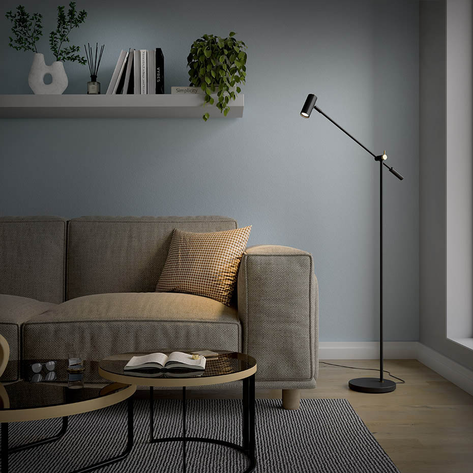 Cato Golvlampa Mattsvart/Mässing Med Dimmer