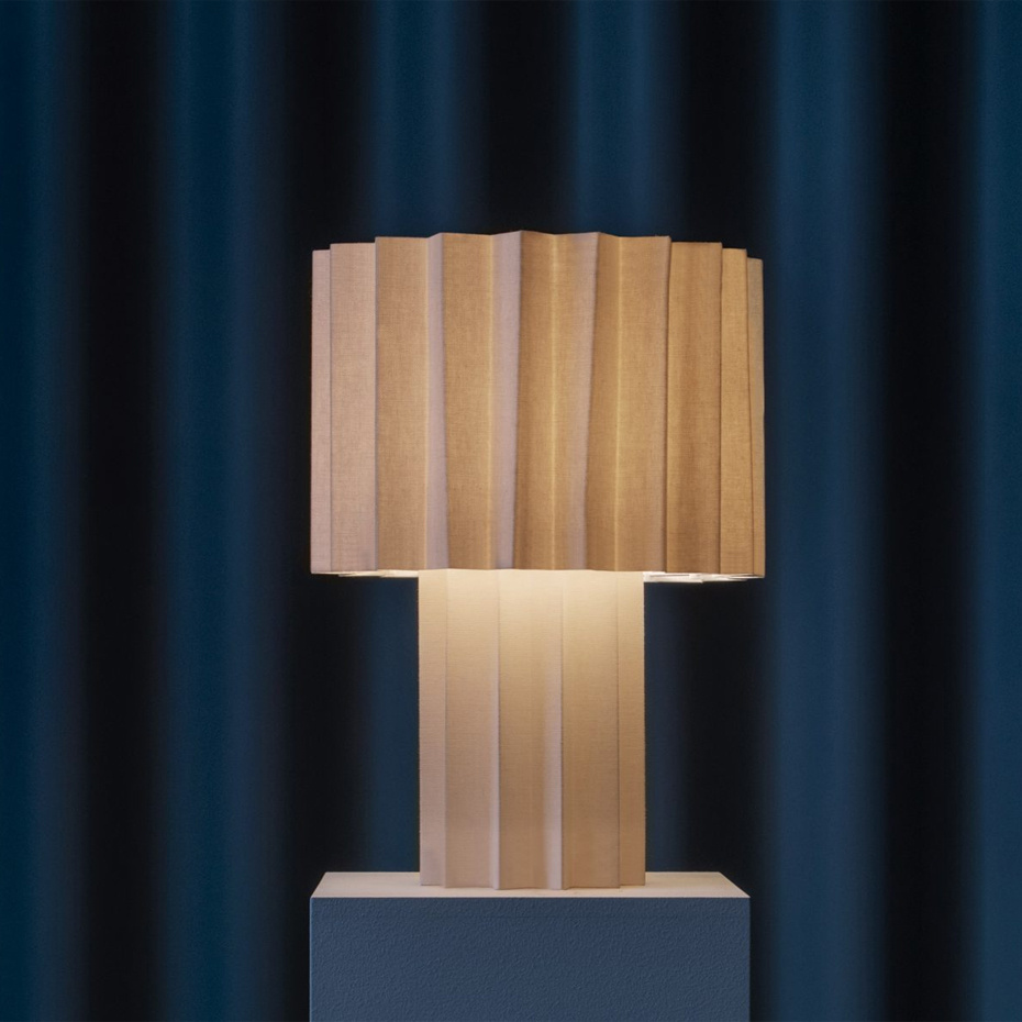 Plissé Bordslampa Vit Textil