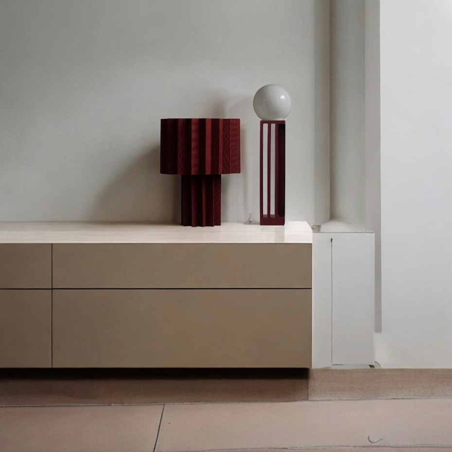 Plissé Bordslampa Röd Textil