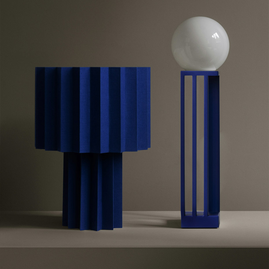 Plissé Bordslampa Blå Textil