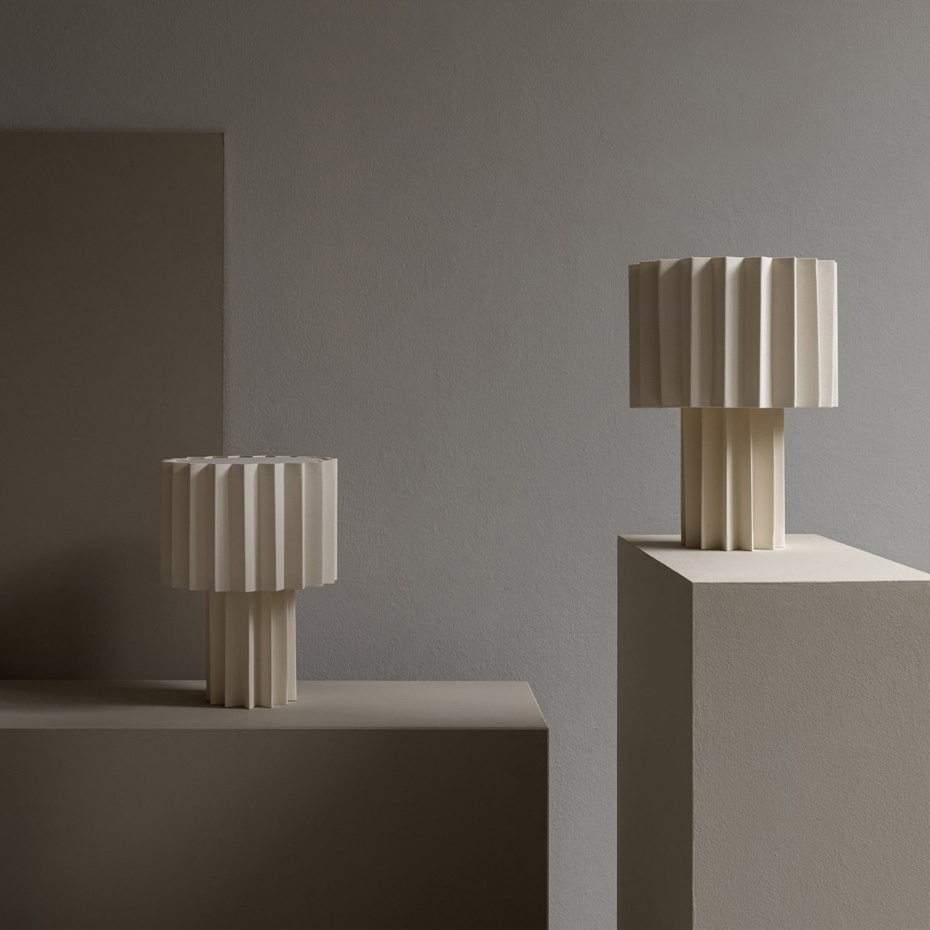 Plissé Bordslampa Blå Textil