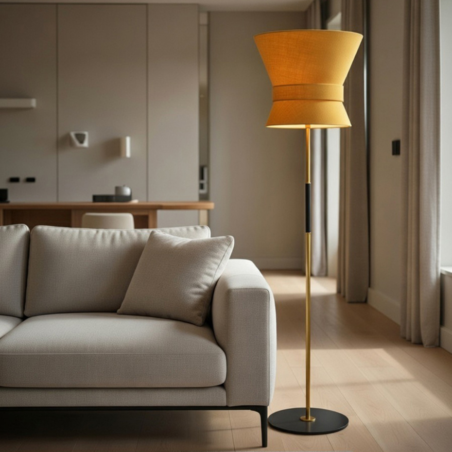 Bow Golvlampa Stor Rå Mässing/Cream White