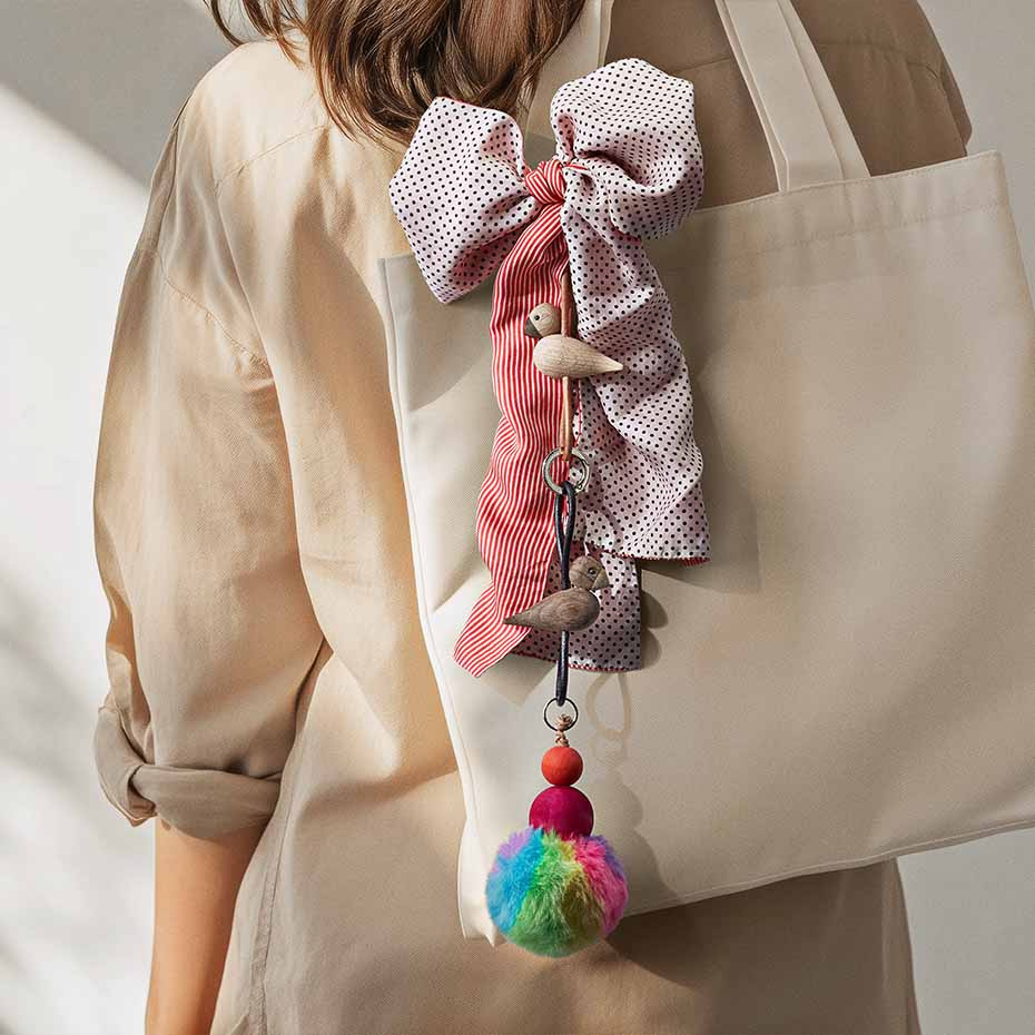 Fågel Nyckelring Guldfärgad Naturläder/Ek