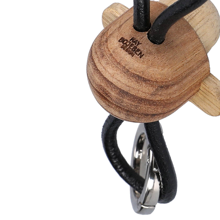 Apa Nyckelring Silverfärgad Svart Läder/Teak/Limba