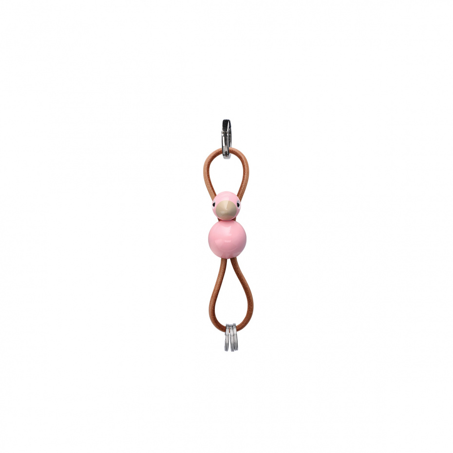 Fågel Nyckelring Silverfärgad Naturläder/Rosa