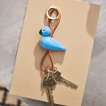 Fågel Nyckelring Silverfärgad Naturläder/Blå Fågel Nyckelring Silverfärgad Naturläder/Blå