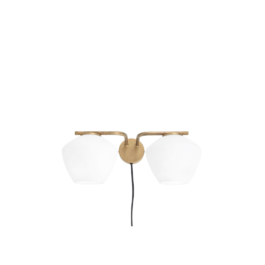 DK Vägglampa 2 Rå Mässing/Opalglas