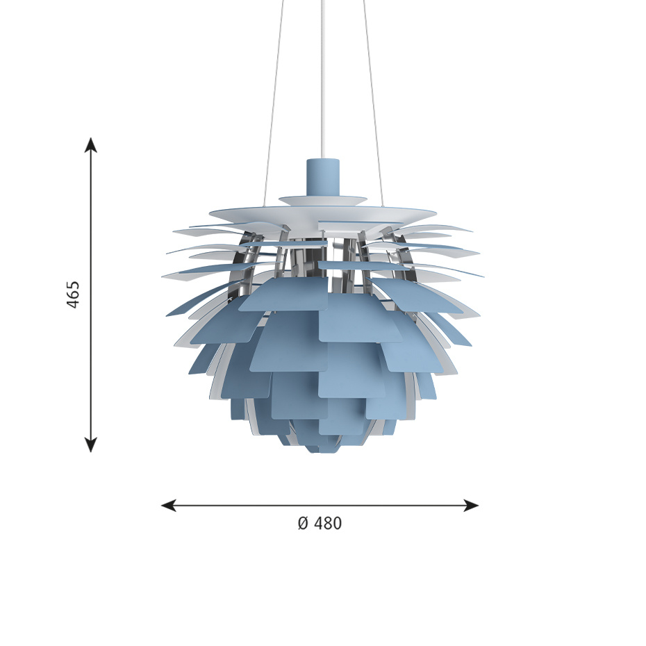 Louis Poulsen PH Artichoke Ø480 Pendel Dusty Blue/High Lustre Chrome Plated