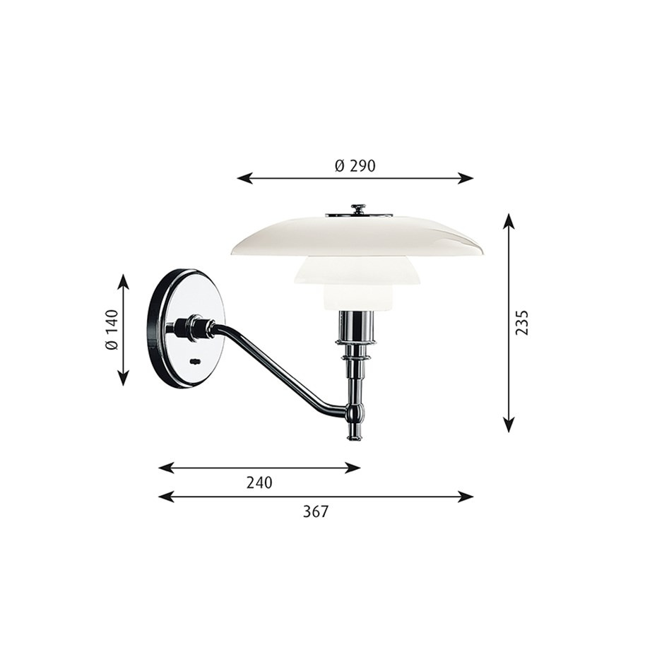 PH 3/2 Vägglampa Chrome