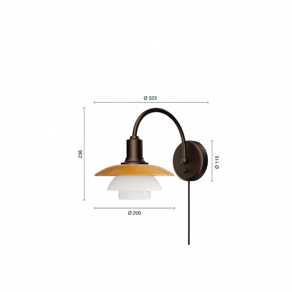 PH 2/2 Vägglampa Centenary Edition Amber/Opal White Med Strömbrytare/Med Sladd