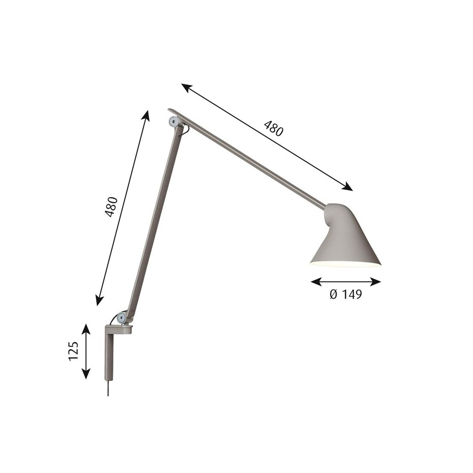 NJP Vägglampa Long Arm Light Grey