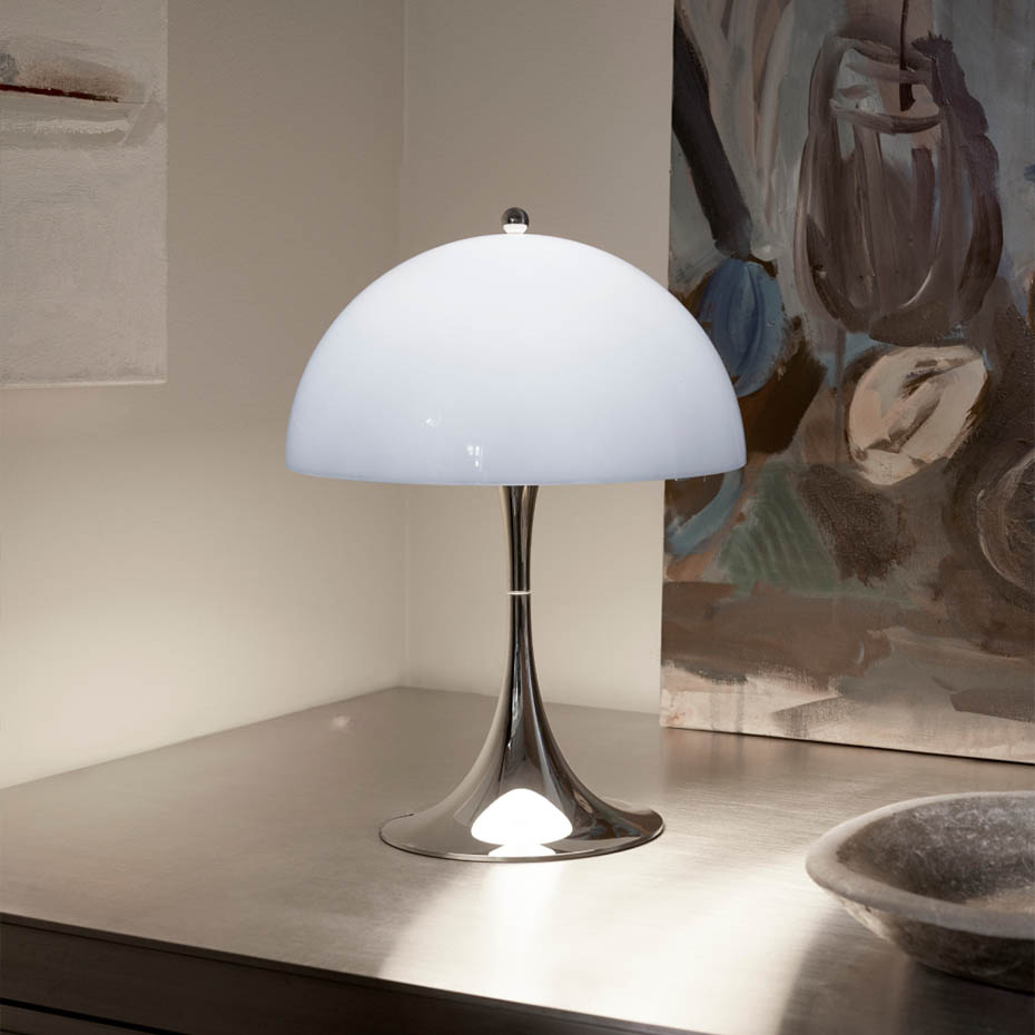 Panthella Ø250 Portable Bordslampa Chrome Opal Blue Grey V3