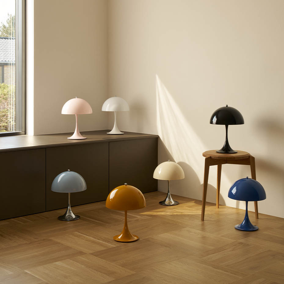 Panthella Ø250 Portable Bordslampa Chrome Opal Beige V3