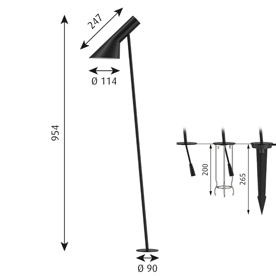 AJ Garden Pollare Long Black Med Jordspett