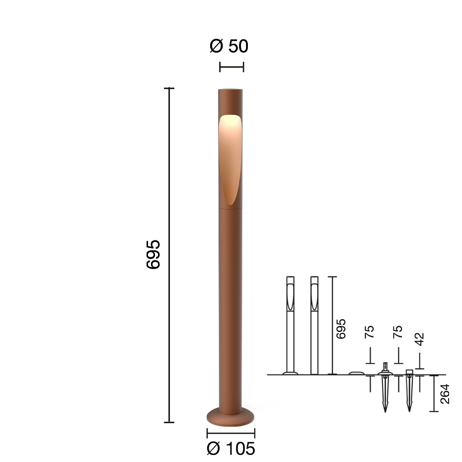 Flindt Garden Pollare Long Corten Med Fotplatta