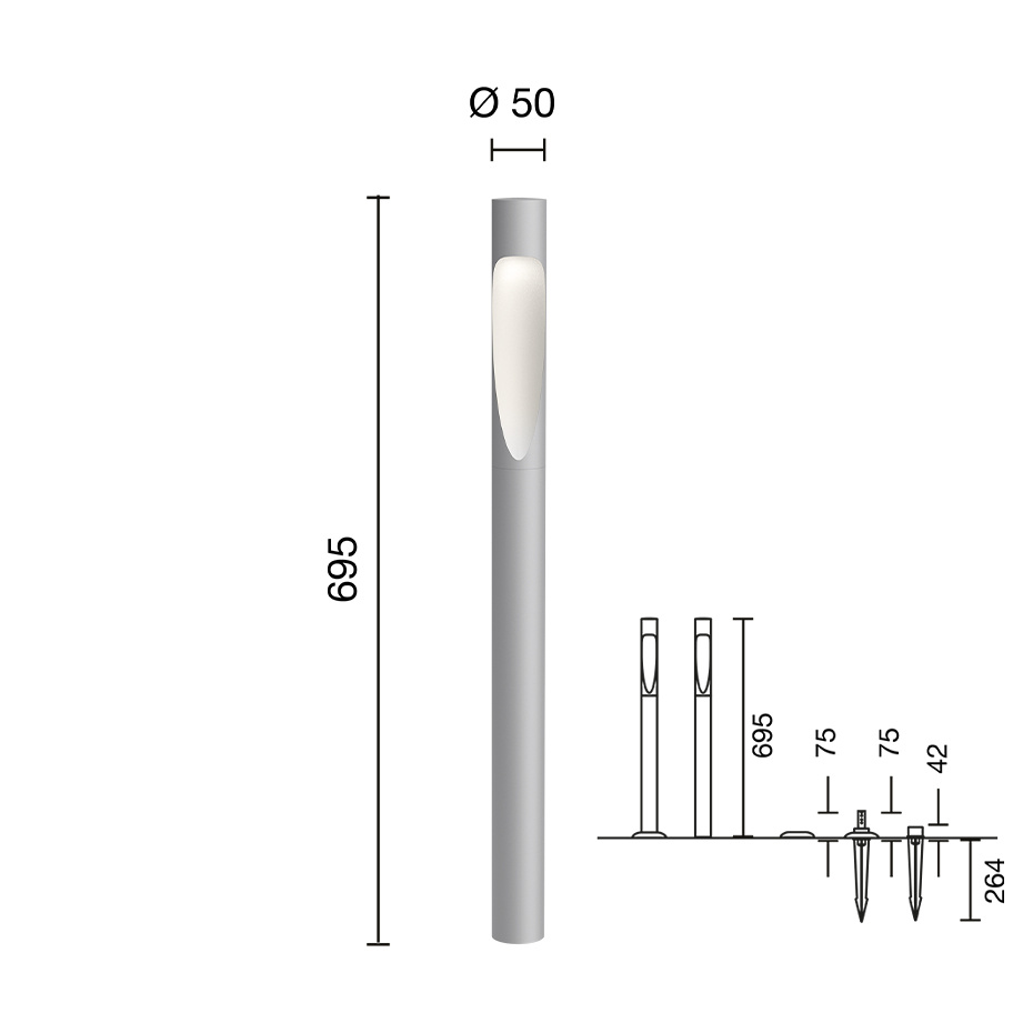 Flindt Garden Pollare Long Aluminium Med Jordspett
