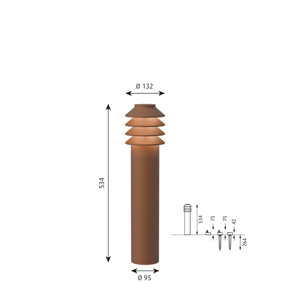 Bysted Garden Pollare Long Corten Med Jordspett