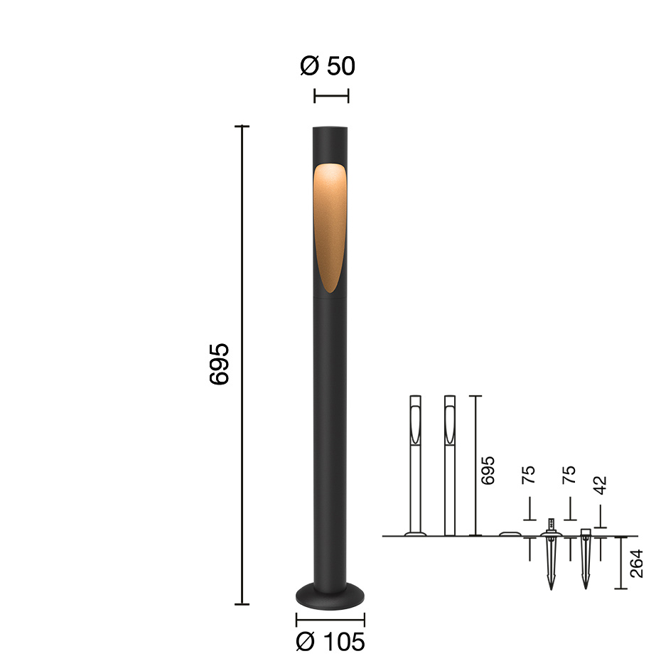 Flindt Garden Pollare Long Black Med Ankarfäste