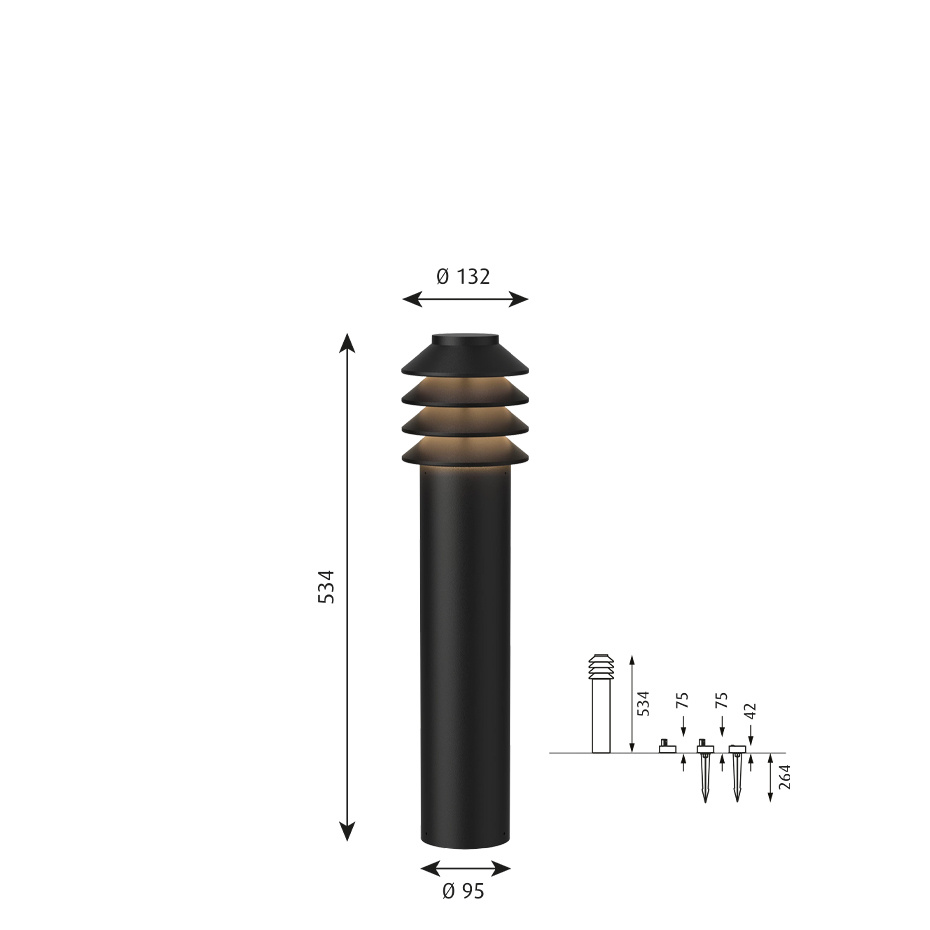 Bysted Garden Pollare Long Black Med Jordspett