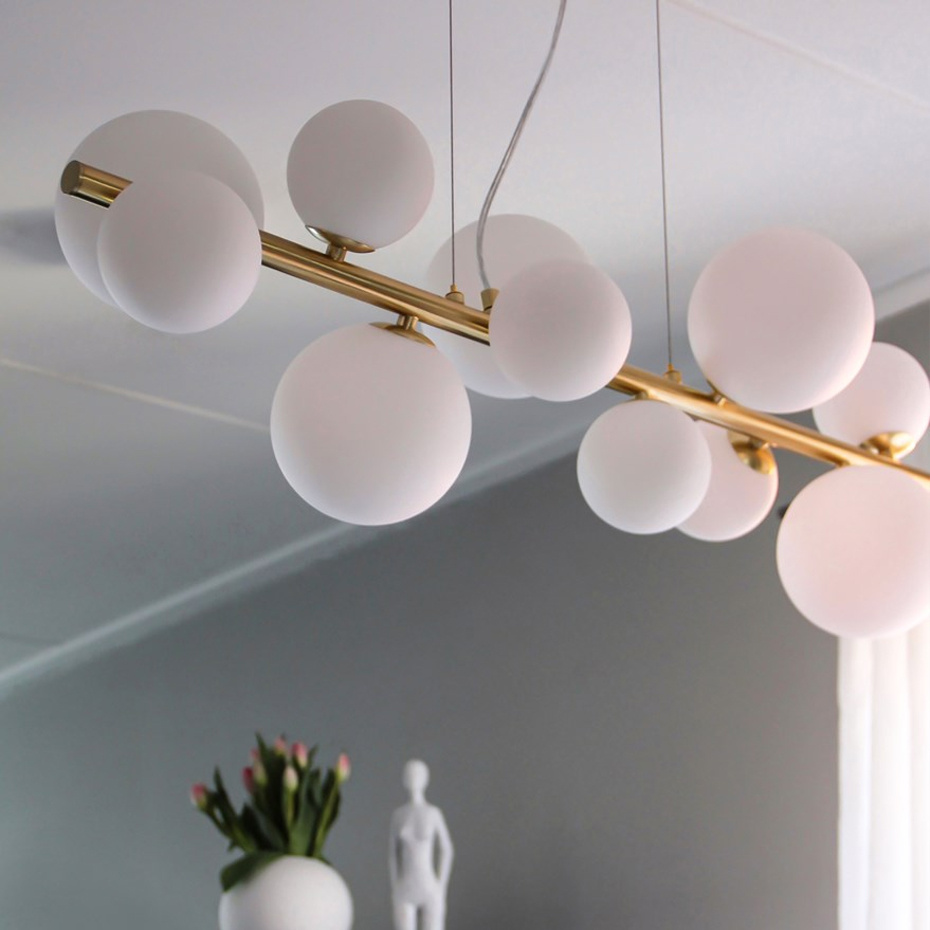 Molekyl Pendel 85cm Mässing/Opalglas