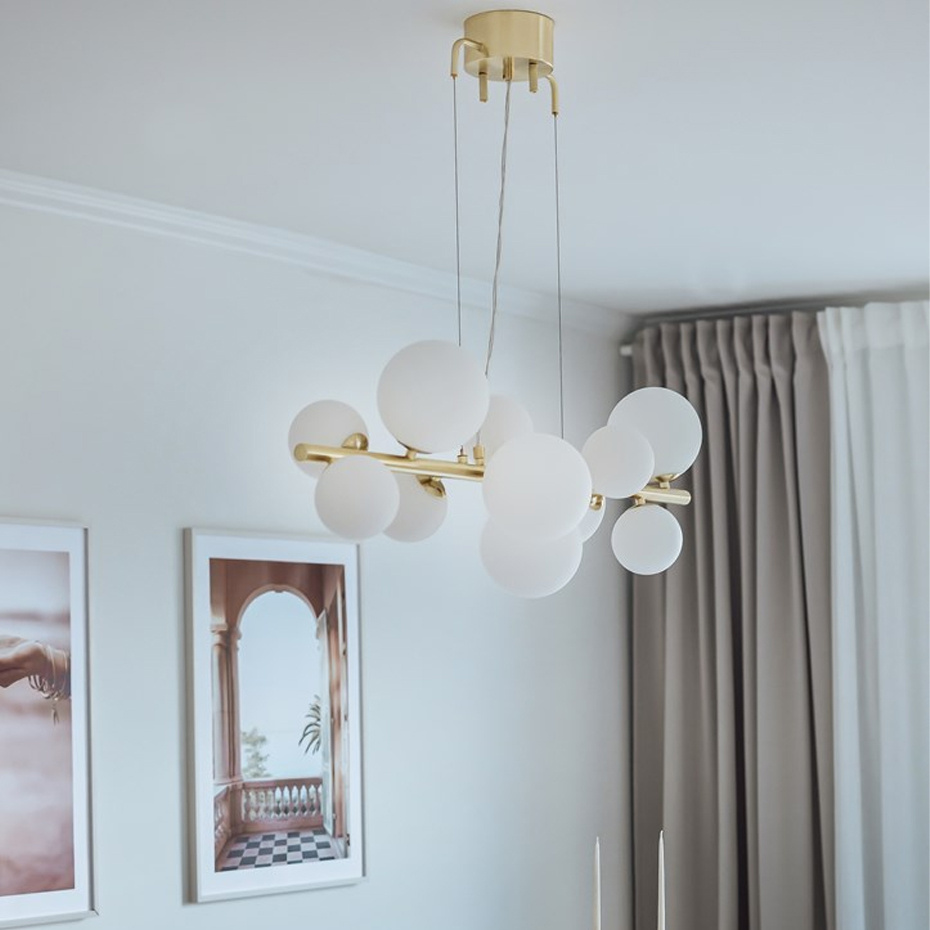 Molekyl Pendel 85cm Mässing/Opalglas