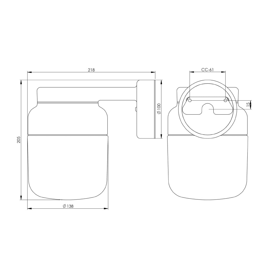 Ohm Vägglampa 140/205 Svart/Klarglas IP44