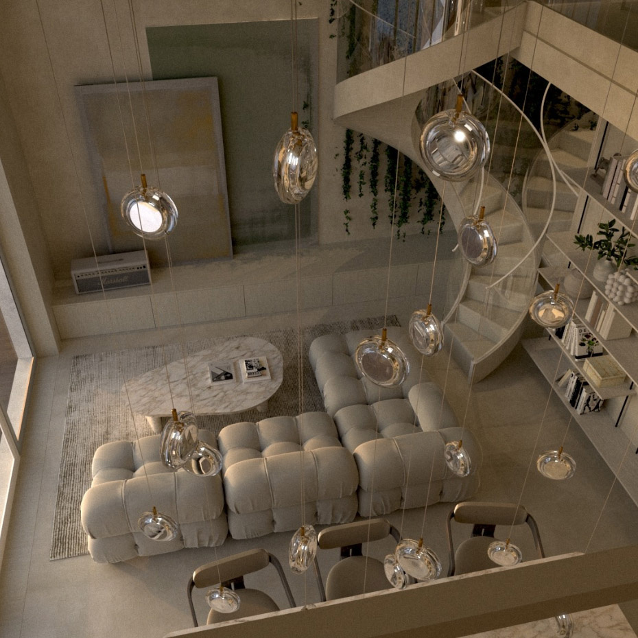 Lens Singel Pendel Grey Blue/Brushed Gold