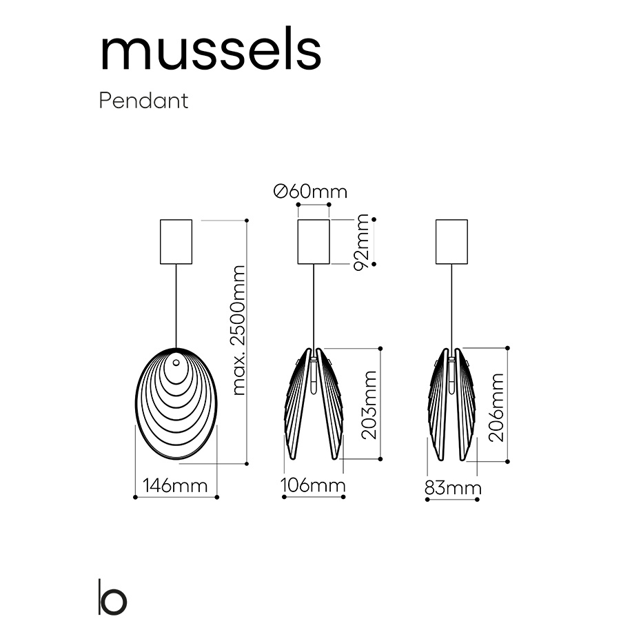 Mussels Singel Pendel Clear/Brushed Gold