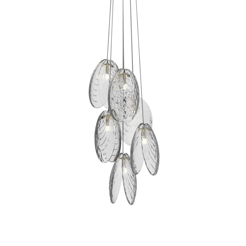 Mussels Cluster 6 Pendel Clear/Brushed Gold/Brushed Gold Canopy