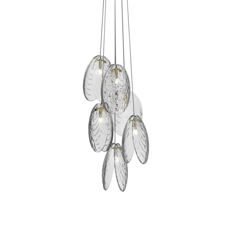 Mussels Cluster 6 Pendel Clear/Brushed Gold/White Canopy
