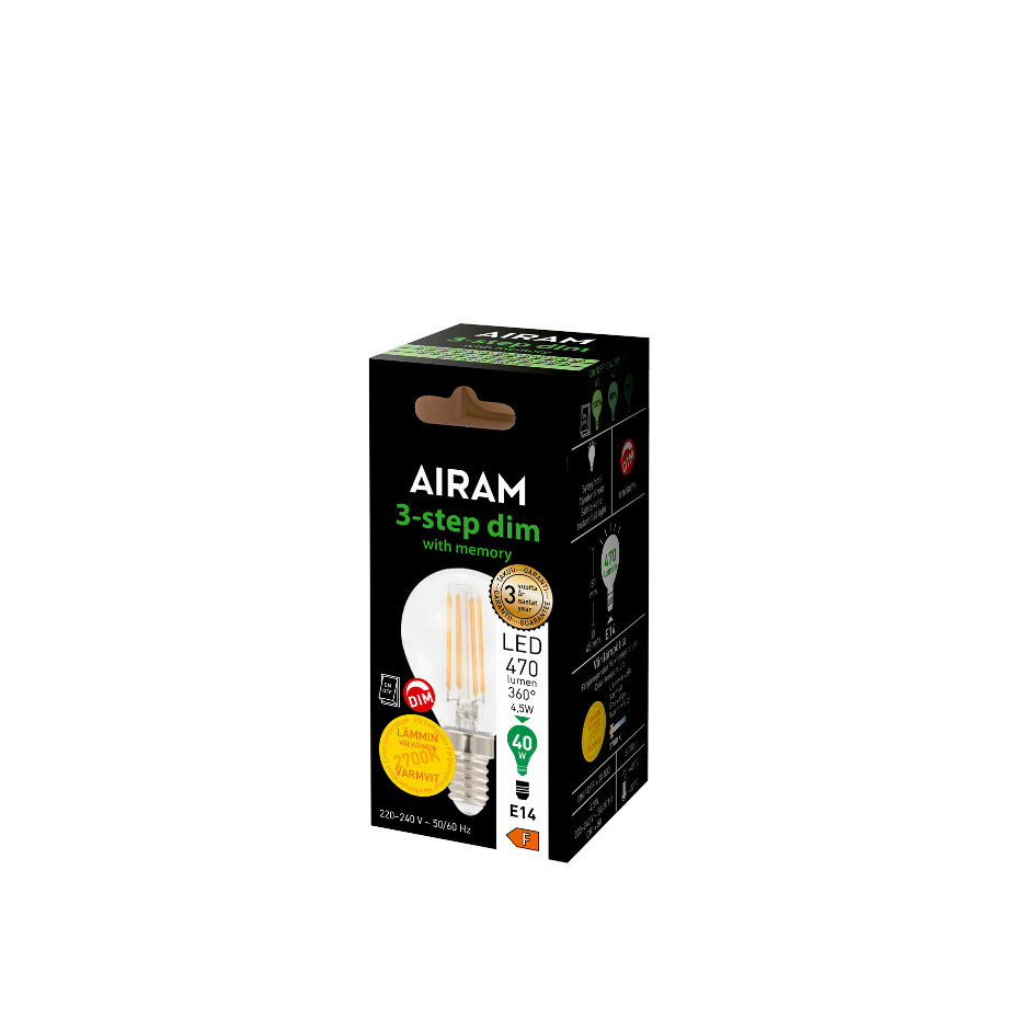Airam Filament 3-Stegs LED Klot 4,5W (=40W) E14