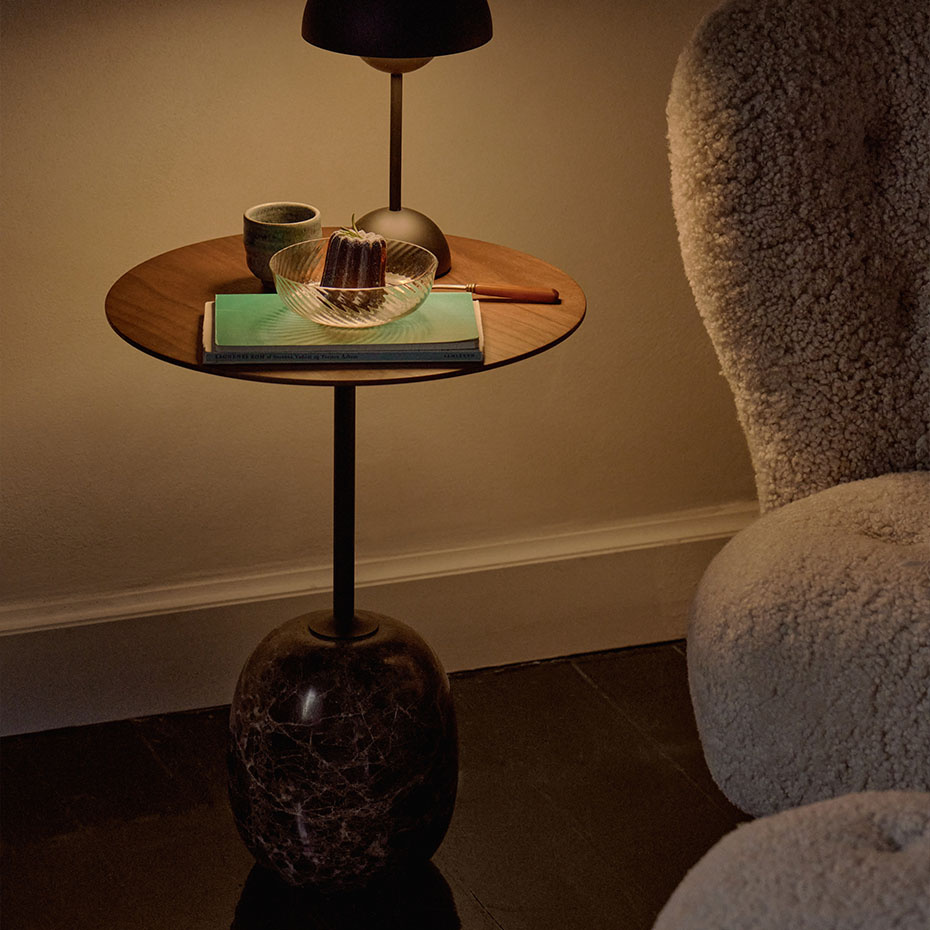 Lato Sidobord LN8 Round Ø40cm Lacquered Walnut & Emperador Marble