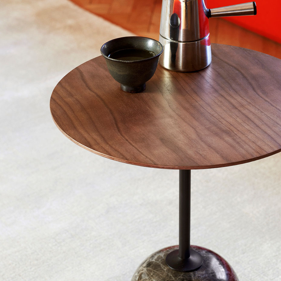 Lato Sidobord LN8 Round Ø40cm Lacquered Walnut & Emperador Marble