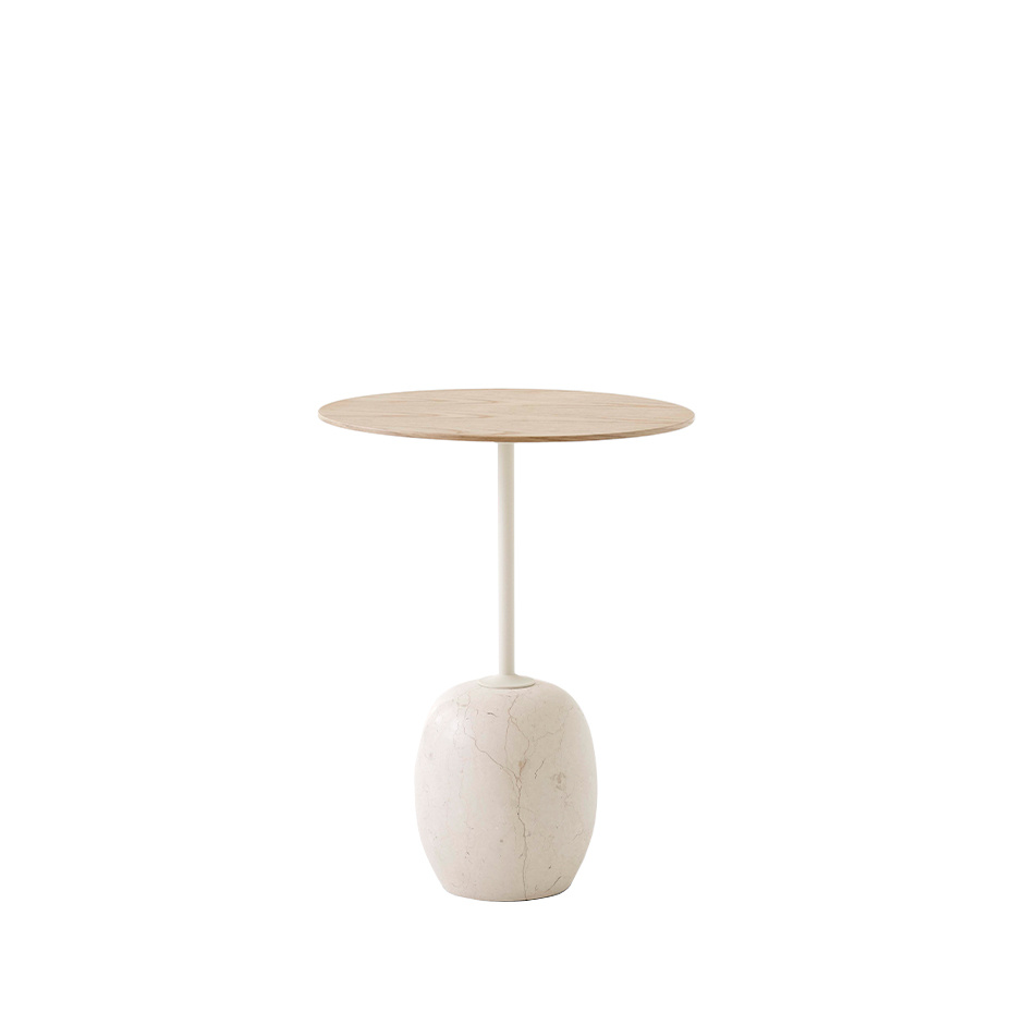 Lato Sidobord LN8 Round Ø40cm Lacquered Oak & Crema Diva Marble